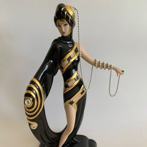 Franklin Mint, Erte Ltd Ed Figurine “Pearls & Emeralds” - Missing 2 “Emeralds”